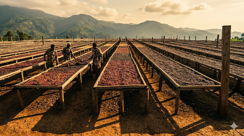 Ethiopian coffee drying beds in the highlands