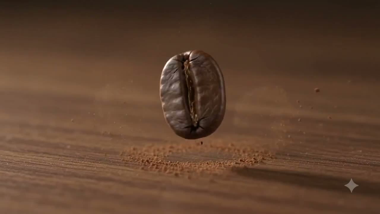 A single Ethiopian coffee bean suspended in light